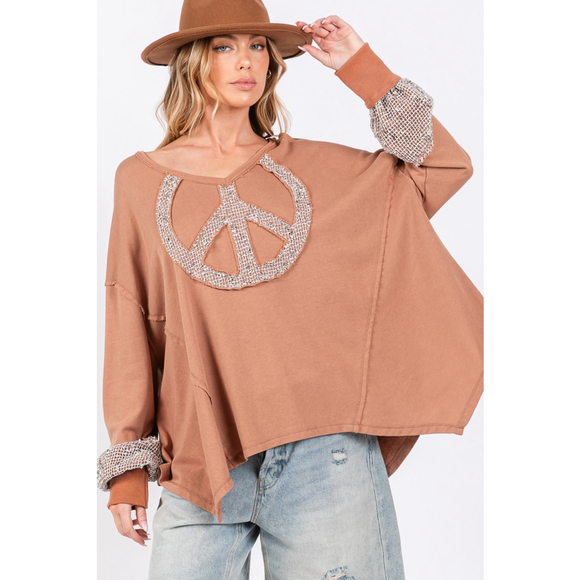 SAGE + FIG Oversized Peace Sign Mineral Wash Terry Top - Picture 4 of 4